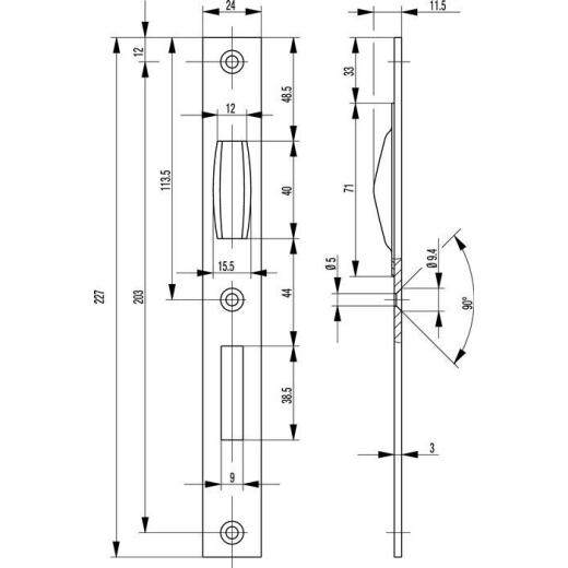 BKS Flachschließblech S440 VA käntig Stulp-B.24 mm