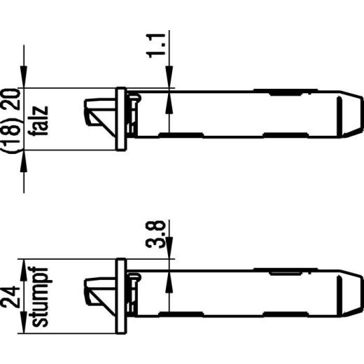 BKS - Einsteckschloss Stulp 20 mm, käntig, DIN rechts, Falle und Riegel Kunststoff