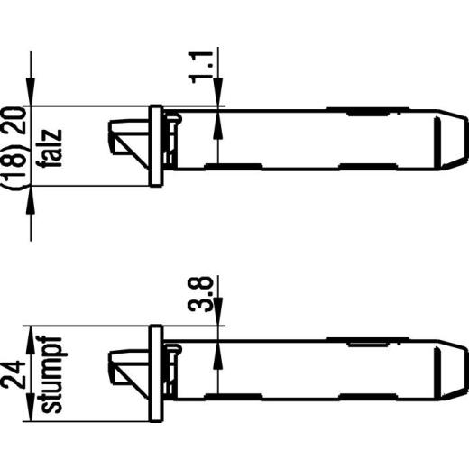 BKS - Einsteckschloss Stulp 20 mm, rund, DIN rechts, Falle und Riegel Kunststoff