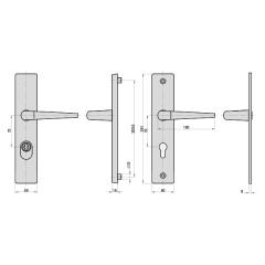 Aluminium-Vollmaterial-Schutzbeschlag, | Langschild eckig (PZ), Türgriff-Garnitur mit Zylinderabdeckung