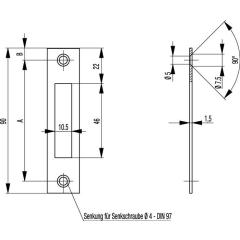 BKS Flachschließblech S412 silber käntig Stulp-B.20 mm