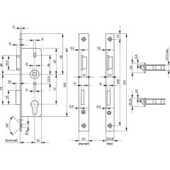 BKS - Glastür-Einsteckschloss PZW 20/45/72/8mm DIN links silber, käntig