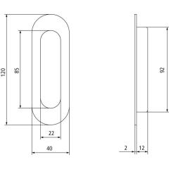 Schiebetürmuschel 4476 VA schwarz ov.bl.L.120 mm B.40 mm