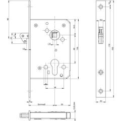 BKS - Schiebetür-Einsteckschloss 0375 PZ 20/55/60/8 mm silber käntig Stulplänge 205 mm