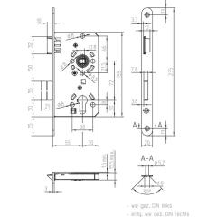 SSF - Einsteckschloss Stulp 20 mm, käntig, DIN links, Falle und Riegel Zinkdruckguss