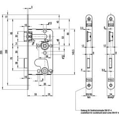 BKS - Einsteckschloss Stulp 20 mm, rund, DIN links, Falle und Riegel Kunststoff