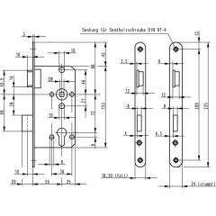 BKS - Einsteckschloss Stulp 24 mm, käntig, DIN links, Falle und Riegel Zinkdruckguss