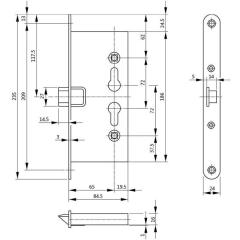 BKS - Feuerschutz-Einsteckschloss PZW 24/65/72/9 mm DIN links / rechts verzinkt