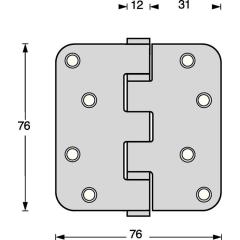 Kugellagertürscharnier VA rund  76x76 mm DIN L/R ma ausziehb.Stift