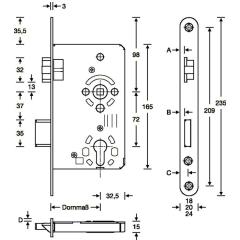 SSF - Einsteckschloss Stulp 20 mm, rund, DIN links, Falle und Riegel Zinkdruckguss