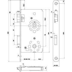 SSF - Einsteckschloss Stulp Edelstahl 20 mm, rund, DIN rechts, Falle und Riegel Zinkdruckguss