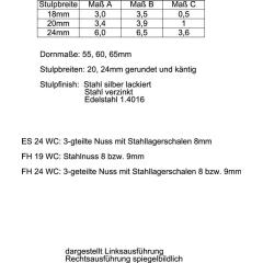 SSF - Einsteckschloss Stulp Edelstahl 20 mm, rund, DIN rechts, Falle und Riegel Zinkdruckguss